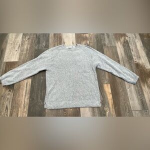 Vtg Sweater CLAUDE VERNET Womens Large LAMBSWOOL ANGORA KNIT gray pocket